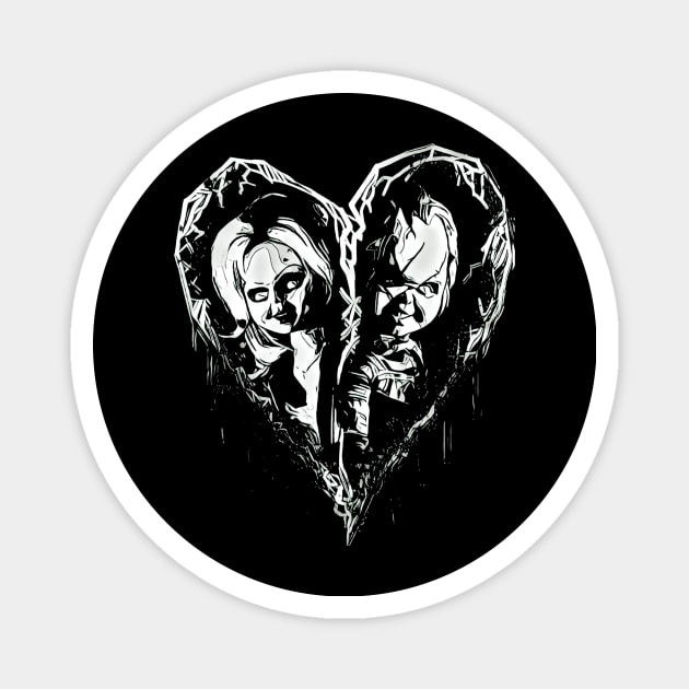 Chucky and Tiffany black and white Magnet by Fred_art_61